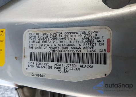 2002 Lexus Ls 430 from USA, damaged, VIN JTHBN30F420085958